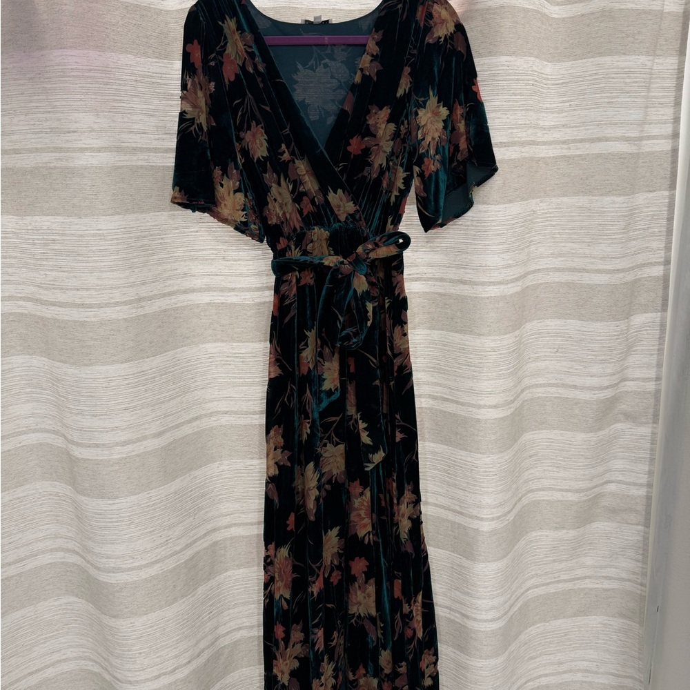 Baltic Born Brown Tan Wrap Maxi Dress V-Neck Flutter Sleeves
